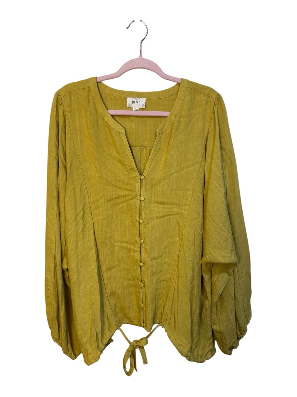 Perch by Blu Pepper Mustard Button-Front Tie-Hem Blouse size 2XL